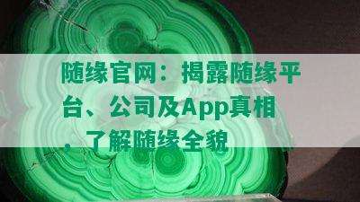 随缘官网：揭露随缘平台、公司及App真相，了解随缘全貌