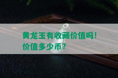 黄龙玉有收藏价值吗!价值多少币?