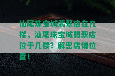 汕尾珠宝城翡翠店在几楼，汕尾珠宝城翡翠店位于几楼？解密店铺位置！