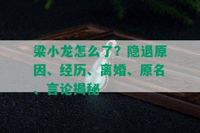 梁小龙怎么了？隐退原因、经历、离婚、原名、言论揭秘