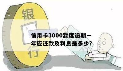 信用卡3000额度逾期一年应还款及利息是多少？