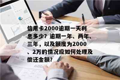 信用卡2000逾期一天利息多少？逾期一年、两年、三年，以及额度为2000、2万的情况应如何处理及偿还金额？