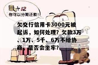 欠交行信用卡3000元被起诉，如何处理？欠款3万、1万、5千、6万不给协商，是否会坐牢？