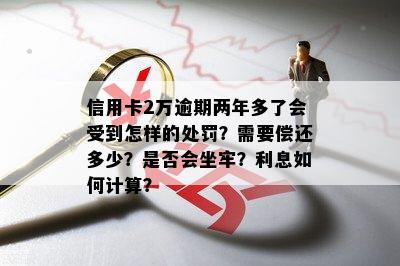 信用卡2万逾期两年多了会受到怎样的处罚？需要偿还多少？是否会坐牢？利息如何计算？