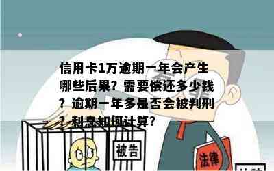 信用卡1万逾期一年会产生哪些后果？需要偿还多少钱？逾期一年多是否会被判刑？利息如何计算？