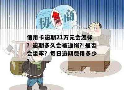 信用卡逾期21万元会怎样？逾期多久会被通缉？是否会坐牢？每日逾期费用多少？