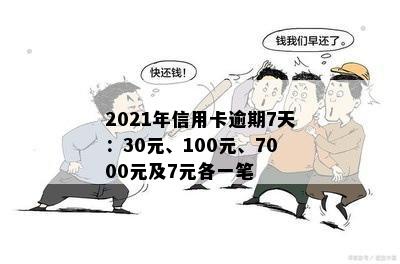 2021年信用卡逾期7天：30元、100元、7000元及7元各一笔