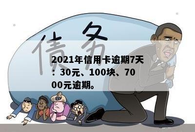 2021年信用卡逾期7天：30元、100块、7000元逾期。