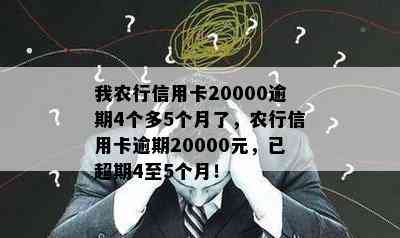 我农行信用卡20000逾期4个多5个月了，农行信用卡逾期20000元，已超期4至5个月！