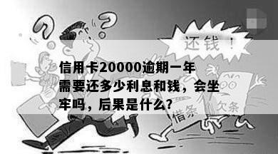 信用卡20000逾期一年需要还多少利息和钱，会坐牢吗，后果是什么？