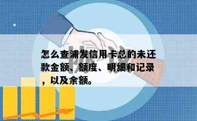 怎么查浦发信用卡总的未还款金额、额度、明细和记录，以及余额。