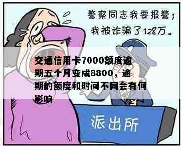 交通信用卡7000额度逾期五个月变成8800，逾期的额度和时间不同会有何影响