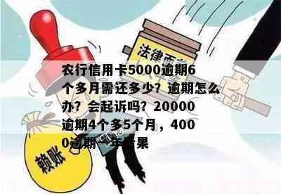 农行信用卡5000逾期6个多月需还多少？逾期怎么办？会起诉吗？20000逾期4个多5个月，4000逾期一年后果