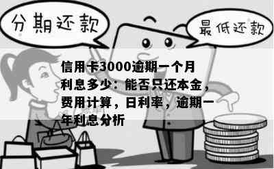 信用卡3000逾期一个月利息多少：能否只还本金，费用计算，日利率，逾期一年利息分析