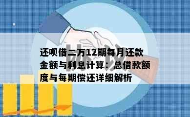 还呗借二万12期每月还款金额与利息计算：总借款额度与每期偿还详细解析