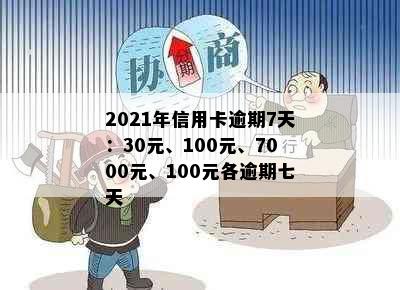 2021年信用卡逾期7天：30元、100元、7000元、100元各逾期七天