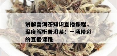 讲解普洱茶知识直播课程，深度解析普洱茶：一场精彩的直播课程