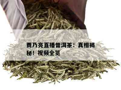 贾乃亮直播普洱茶：真相揭秘！视频全览