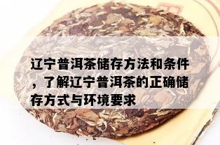 辽宁普洱茶储存方法和条件，了解辽宁普洱茶的正确储存方式与环境要求