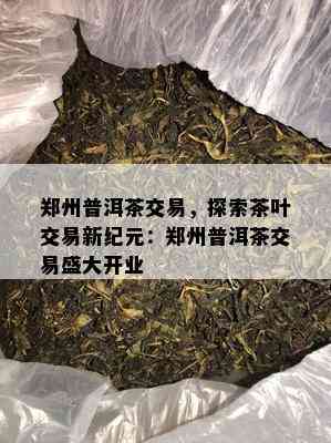 郑州普洱茶交易，探索茶叶交易新纪元：郑州普洱茶交易盛大开业