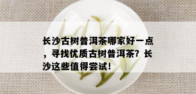 长沙古树普洱茶哪家好一点，寻找优质古树普洱茶？长沙这些值得尝试！