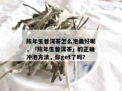 陈年生普洱茶怎么泡更好呢，「陈年生普洱茶」的正确冲泡方法，你get了吗？