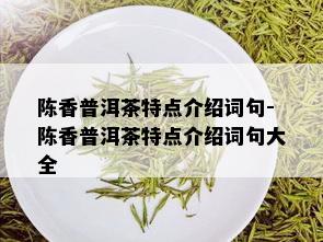 陈香普洱茶特点介绍词句-陈香普洱茶特点介绍词句大全