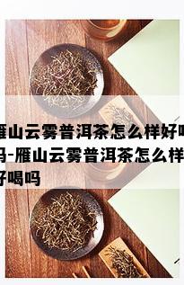 雁山云雾普洱茶怎么样好喝吗-雁山云雾普洱茶怎么样好喝吗