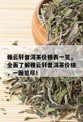 雅云轩普洱茶价格表一览，全面了解雅云轩普洱茶价格，一图览尽！