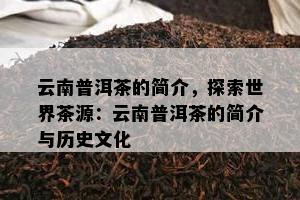 云南普洱茶的简介，探索世界茶源：云南普洱茶的简介与历史文化