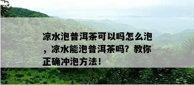 凉水泡普洱茶可以吗怎么泡，凉水能泡普洱茶吗？教你正确冲泡方法！