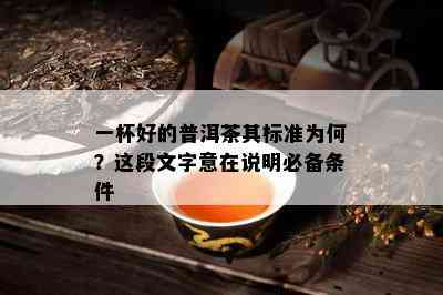 一杯好的普洱茶其标准为何？这段文字意在说明必备条件