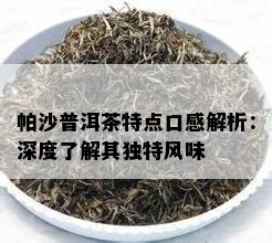 帕沙普洱茶特点口感解析：深度熟悉其特别风味