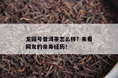 龙园号普洱茶怎么样？来看网友的亲身经历！