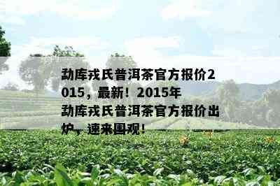 勐库戎氏普洱茶官方报价2015，最新！2015年勐库戎氏普洱茶官方报价出炉，速来围观！