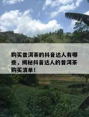 购买普洱茶的抖音达人有哪些，揭秘抖音达人的普洱茶购买清单！