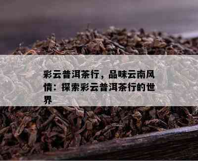 彩云普洱茶行，品味云南风情：探索彩云普洱茶行的世界