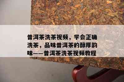 普洱茶洗茶视频，学会正确洗茶，品味普洱茶的醇厚韵味——普洱茶洗茶视频教程