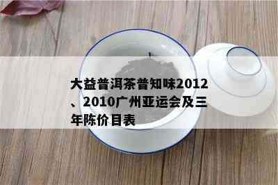 大益普洱茶普知味2012、2010广州亚运会及三年陈价目表