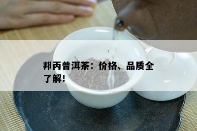 邦丙普洱茶：价格、品质全熟悉！