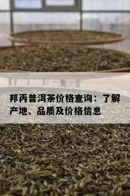 邦丙普洱茶价格查询：熟悉产地、品质及价格信息