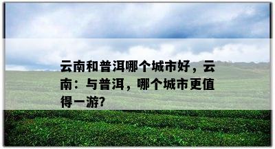 云南和普洱哪个城市好，云南：与普洱，哪个城市更值得一游？