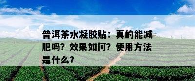 普洱茶水凝胶贴：真的能减肥吗？效果如何？使用方法是什么？