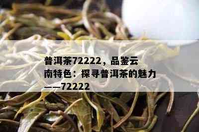 普洱茶72222，品鉴云南特色：探寻普洱茶的魅力——72222