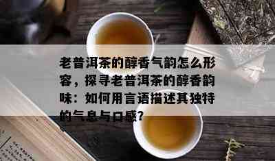 老普洱茶的醇香气韵怎么形容，探寻老普洱茶的醇香韵味：如何用言语描述其独特的气息与口感？