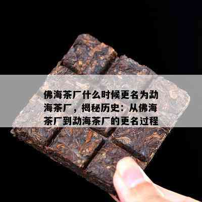 佛海茶厂什么时候更名为勐海茶厂，揭秘历史：从佛海茶厂到勐海茶厂的更名过程