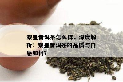 黎星普洱茶怎么样，深度解析：黎星普洱茶的品质与口感怎样？