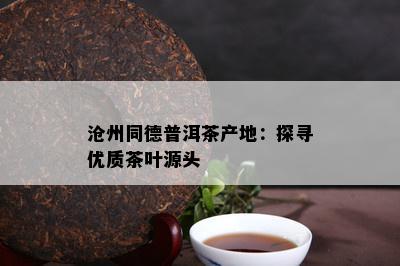 沧州同德普洱茶产地：探寻优质茶叶源头