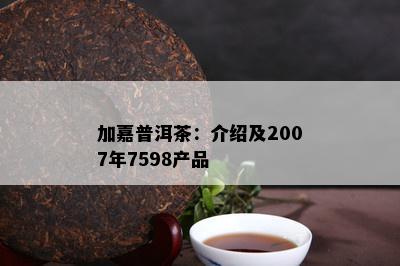 加嘉普洱茶：介绍及2007年7598产品