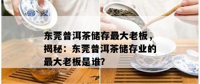 东莞普洱茶储存更大老板，揭秘：东莞普洱茶储存业的更大老板是谁？